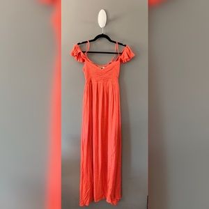 Coral Cold Shoulder Maxi Dress